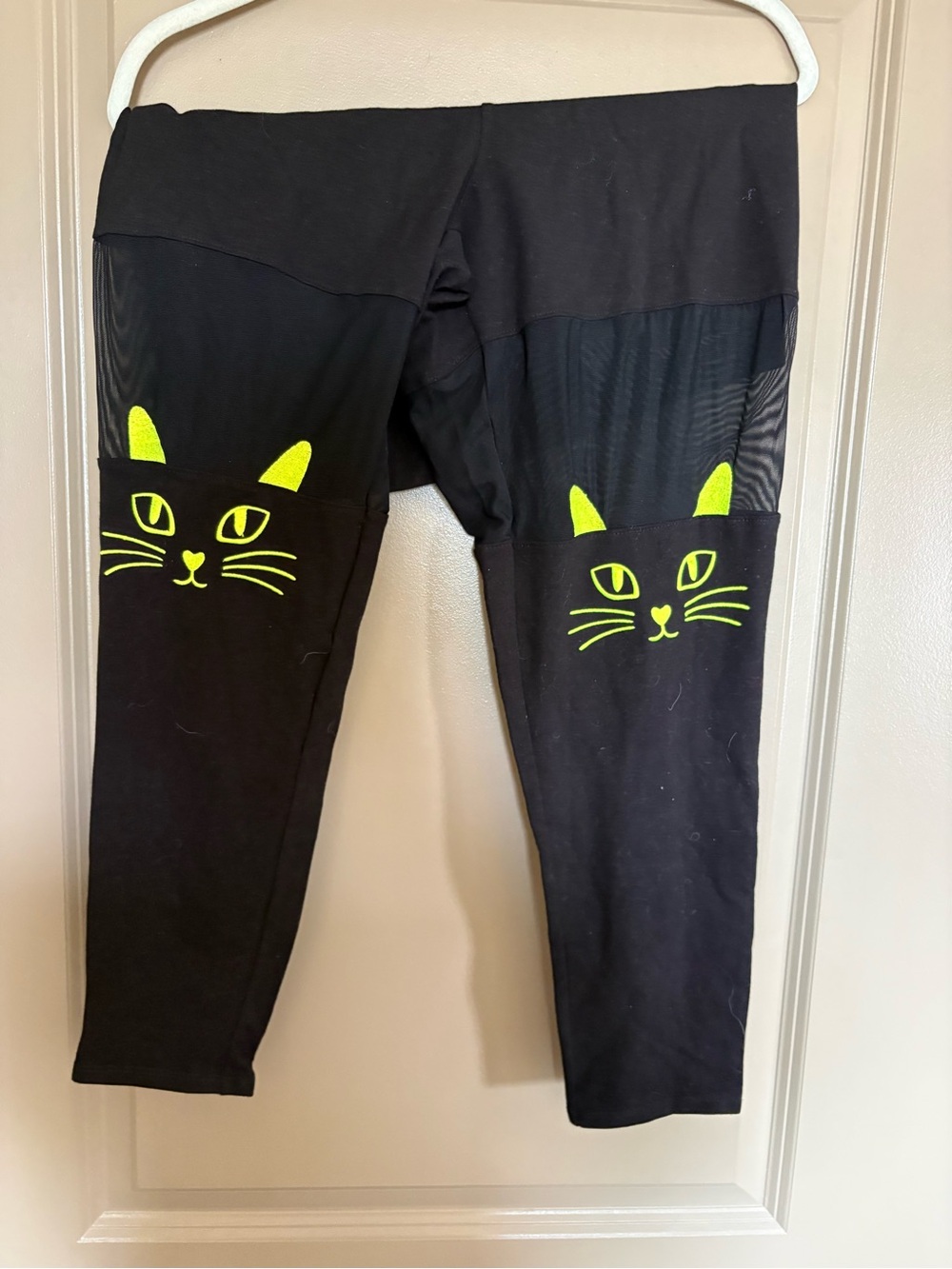 torrid Black Leggings with Neon Yellow Cat Faces